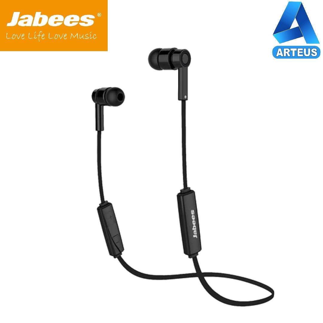 Auriculares Bluetooth negros con cable, diseño intrauditivo y controles integrados.