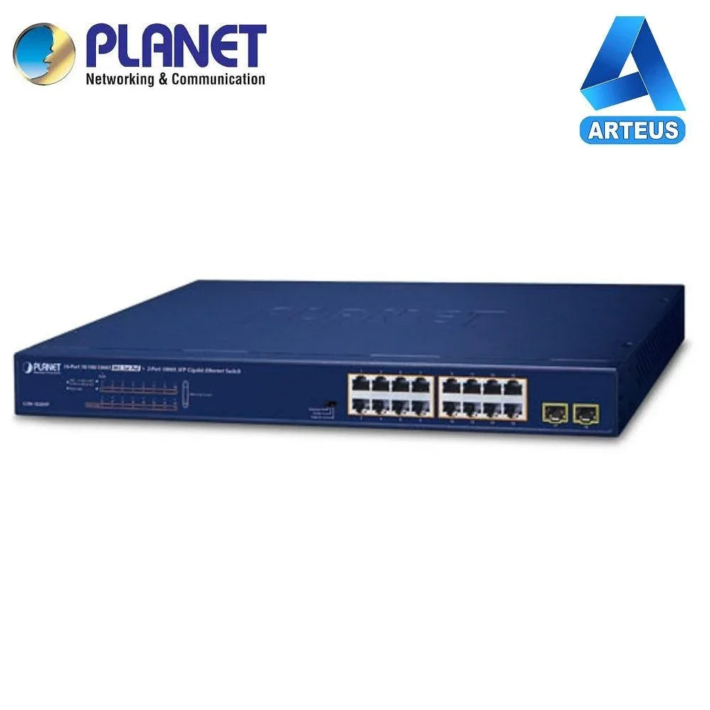 Switch rackeable Planet de 16 puertos Gigabit Ethernet con PoE y 2 puertos SFP para redes