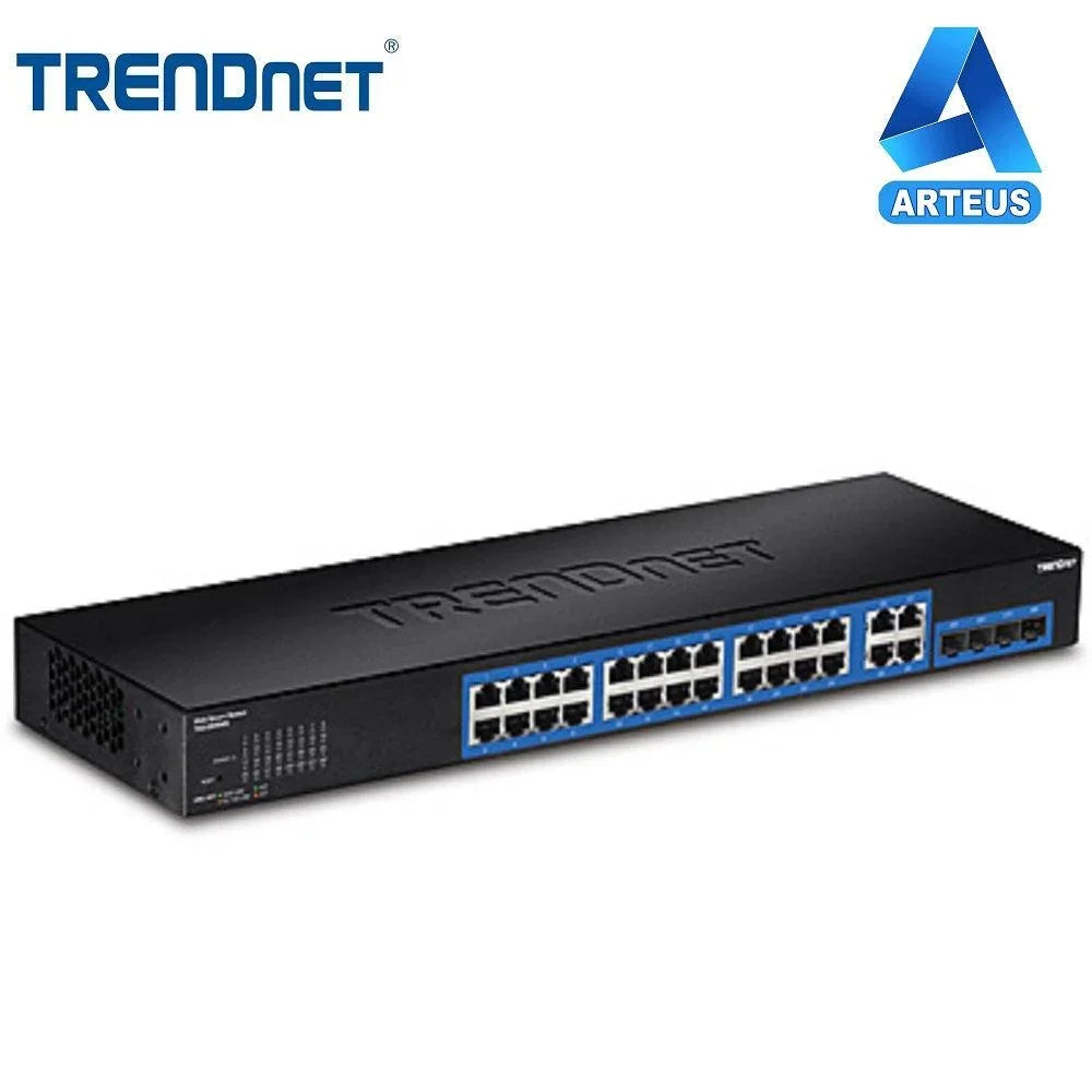 Switch web smart de 28 puertos con 4 puertos SFP para fibra óptica, equipo de red TRENDnet.