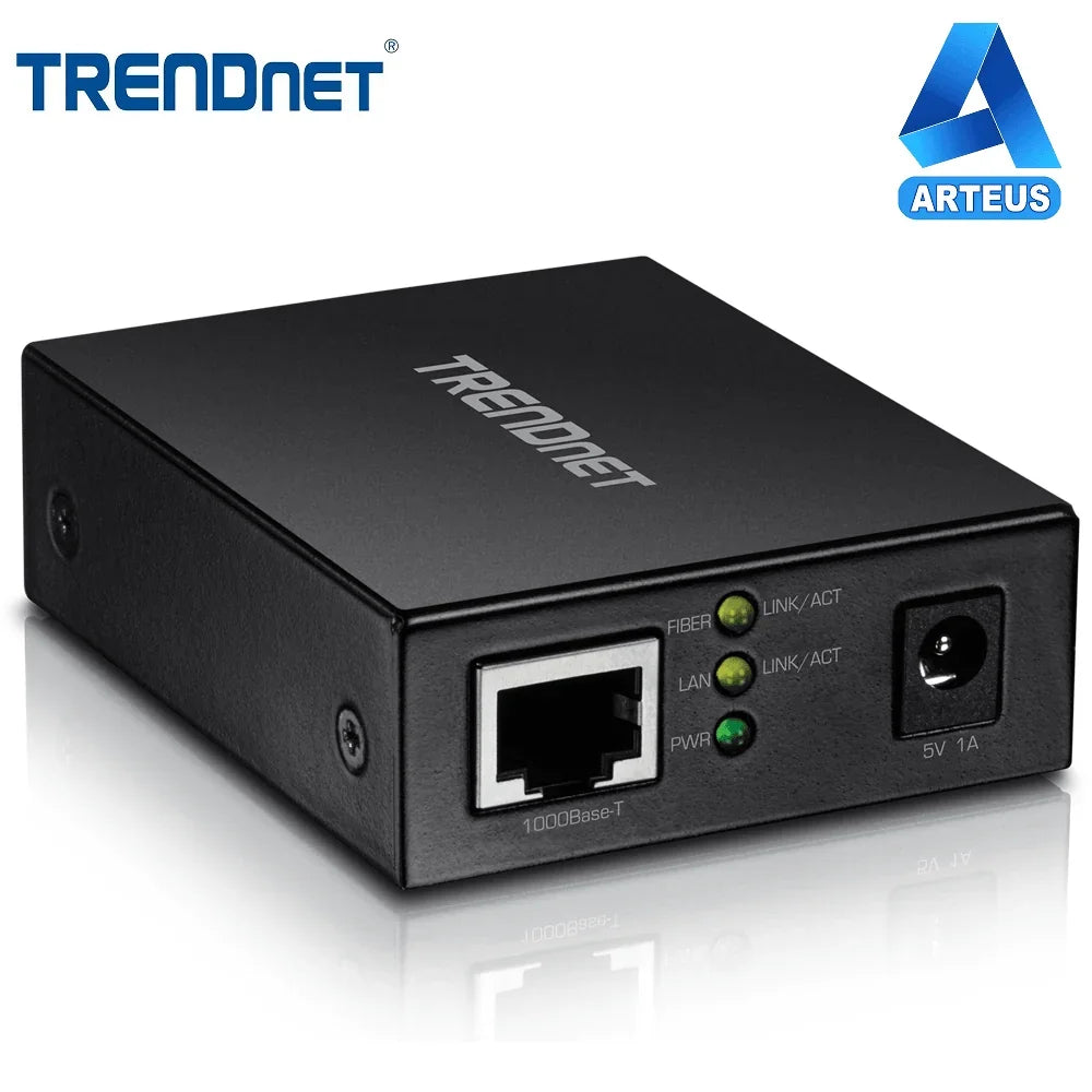 Conversor de medios SFP TRENDnet TFC-GSFP, puerto Ethernet y LEDs indicadores, color negro