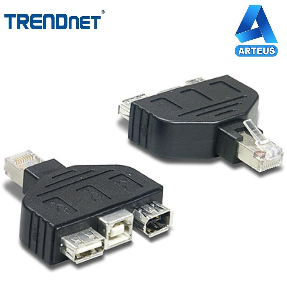 Adaptador USB FireWire negro con puertos RJ45 y USB para redes y cableado estructurado