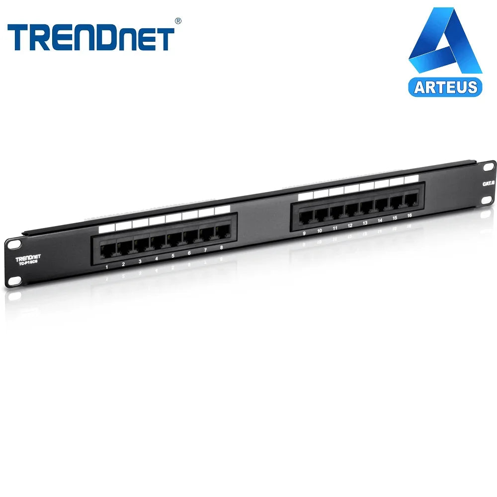TRENDNET TC-P16C6 - Patch panel de parcheo sin blindaje Cat6 de 16 puertos - ARTEUS