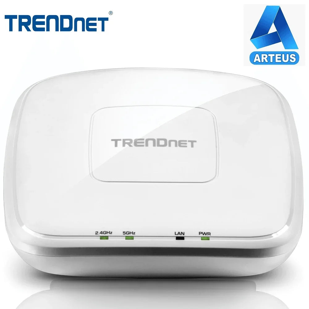 Punto de acceso inalámbrico TrendNet dual band AC1750 con indicadores LED, color blanco.