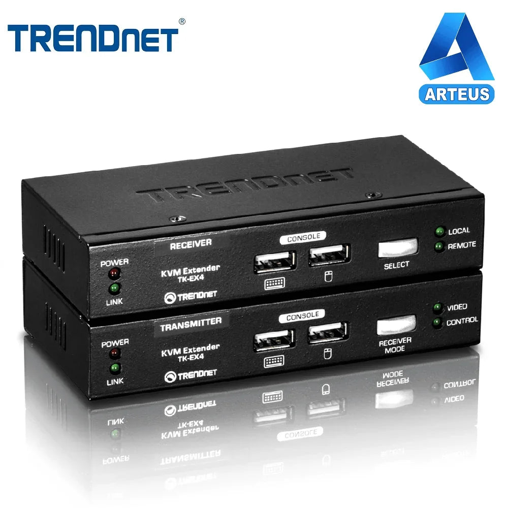 Kit extensor KVM USB TRENDnet TK-EX4, transmisor y receptor, para redes y cableado estructurado