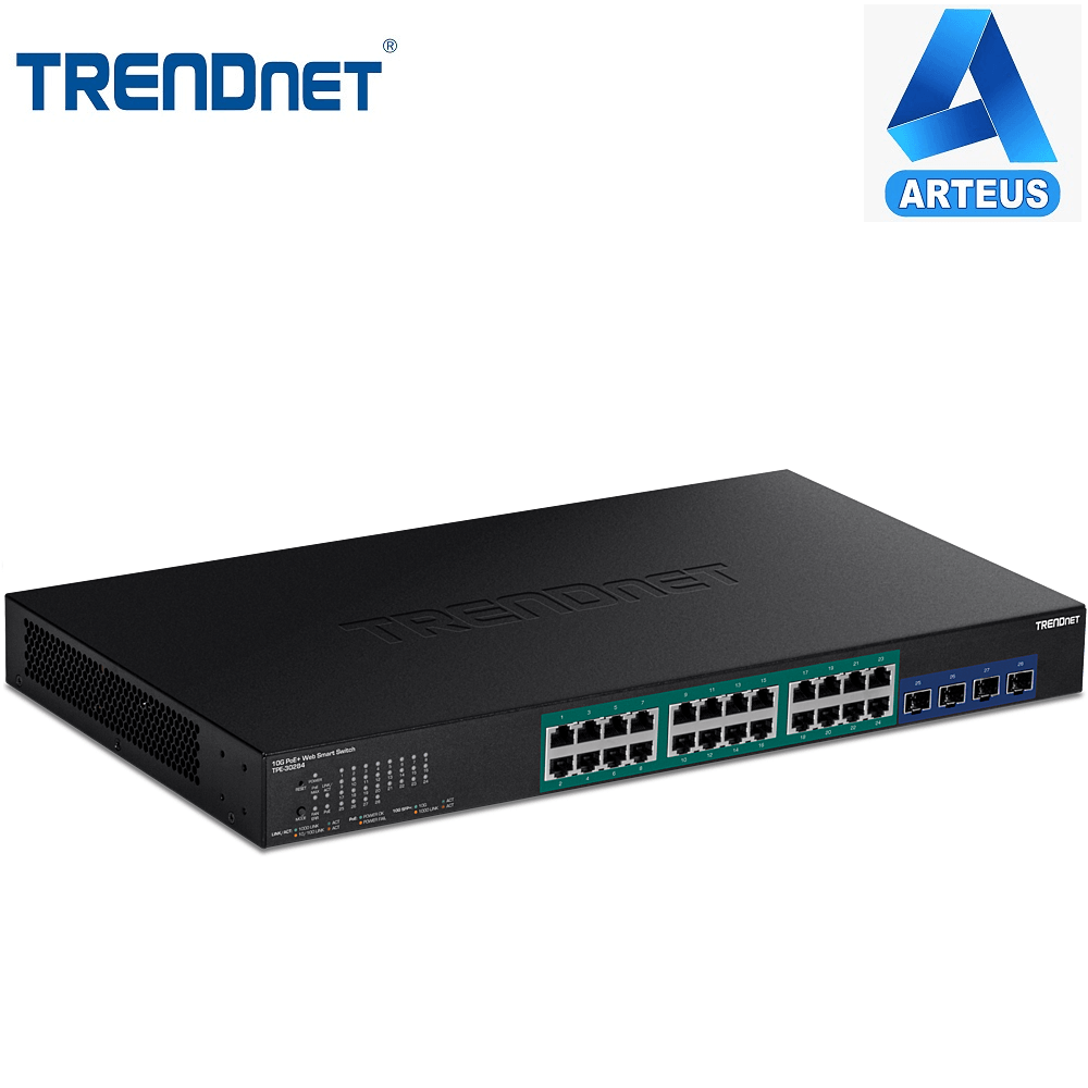 Switch TRENDnet de 28 puertos Gigabit PoE con ranuras SFP, equipo de red profesional