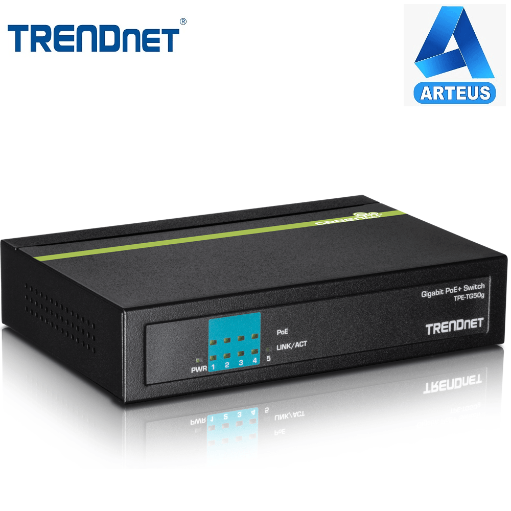 Switch de red Trendnet PoE gigabit de 5 puertos, color negro, para redes y cableado estructurado