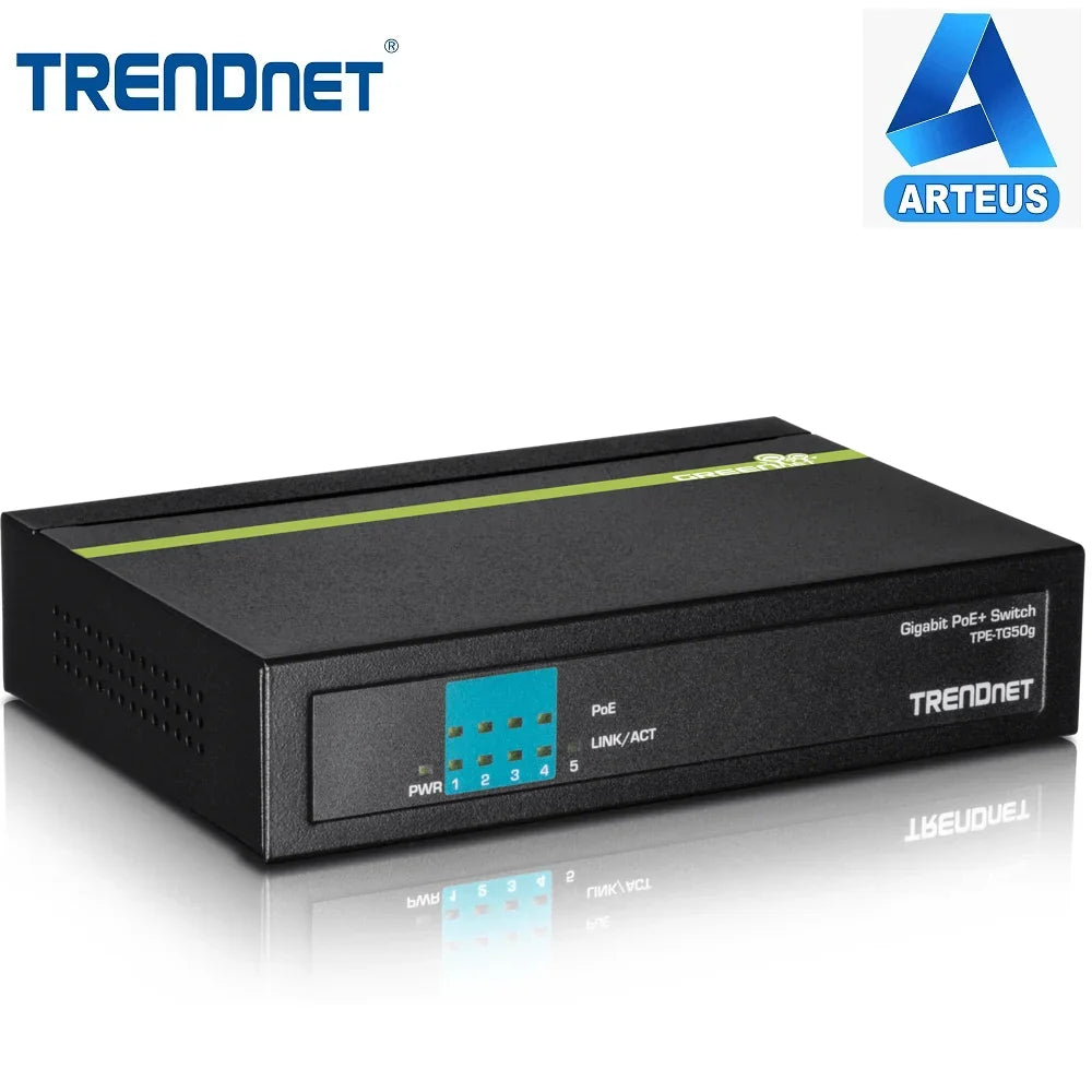 Switch de red Trendnet PoE gigabit de 5 puertos, color negro, para redes y cableado estructurado
