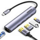 Adaptador UGREEN CM418 10919 5 em 1 USB-C HUB, HDMI 4K a 60 Hz, RJ45 Ethernet