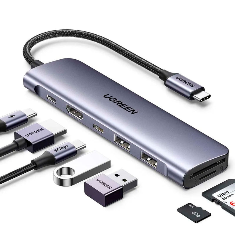UGREEN CM195 15214 Adaptador HUB USB-C 7 en 1 Revodok, alimentación por USB de 95 W, HDMI 4K a 30 Hz
