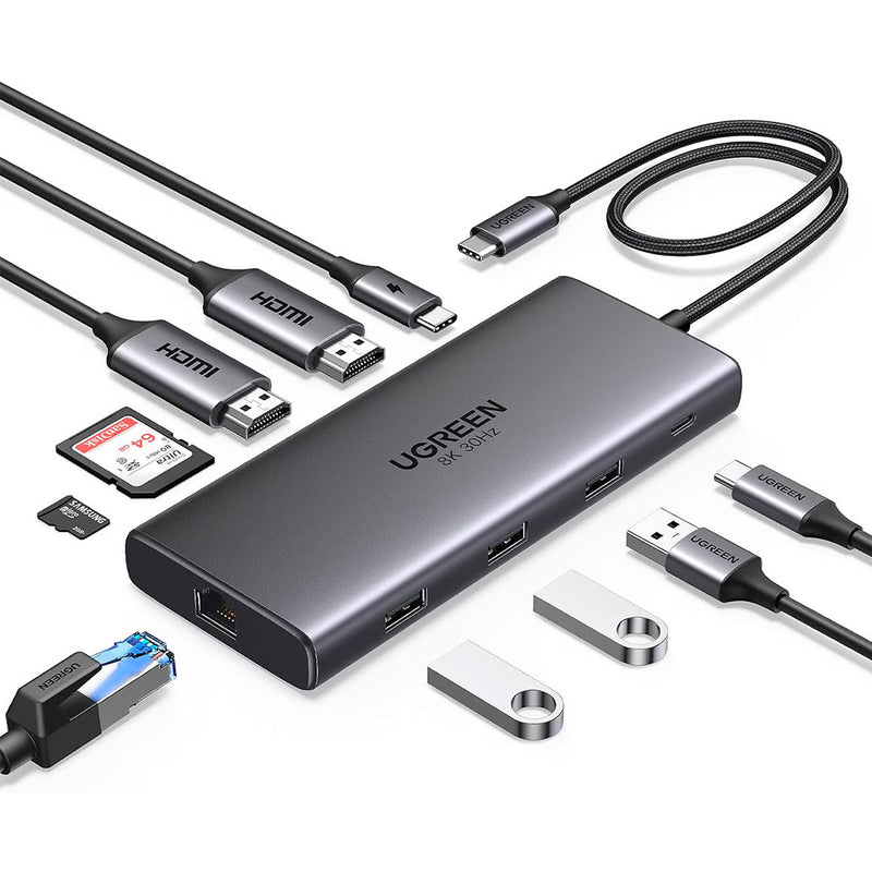 UGREEN CM639 15534 Adaptador HUB USB-C 10 en 1 Revodok Pro 210, HDMI dual 4K a 60 Hz, 100 W de potencia