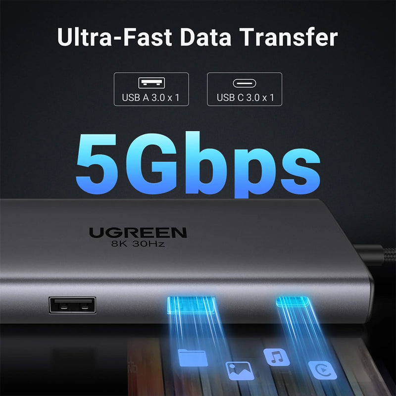 UGREEN CM639 15534 Adaptador HUB USB-C 10 en 1 Revodok Pro 210, HDMI dual 4K a 60 Hz, 100 W de potencia