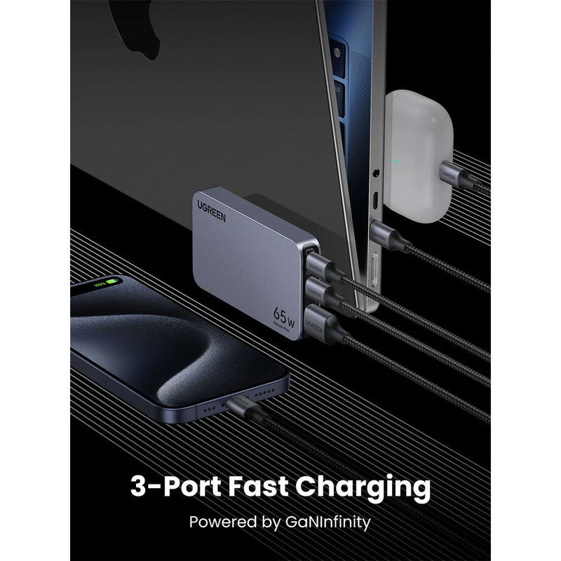 UGREEN X753 15817 Cargador ultrafino para iPhone Nexode Pro 65w y 3 puertos GaN