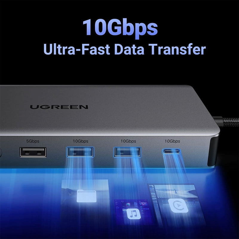 UGREEN CM681 15978 Adaptador multifuncional para pantalla triple 13 en 1 Revodok Pro 313, HDMI, USB C, DP, USB A, Ethernet 1000Mbps, ranuras SD/TF y audio 3,5mm