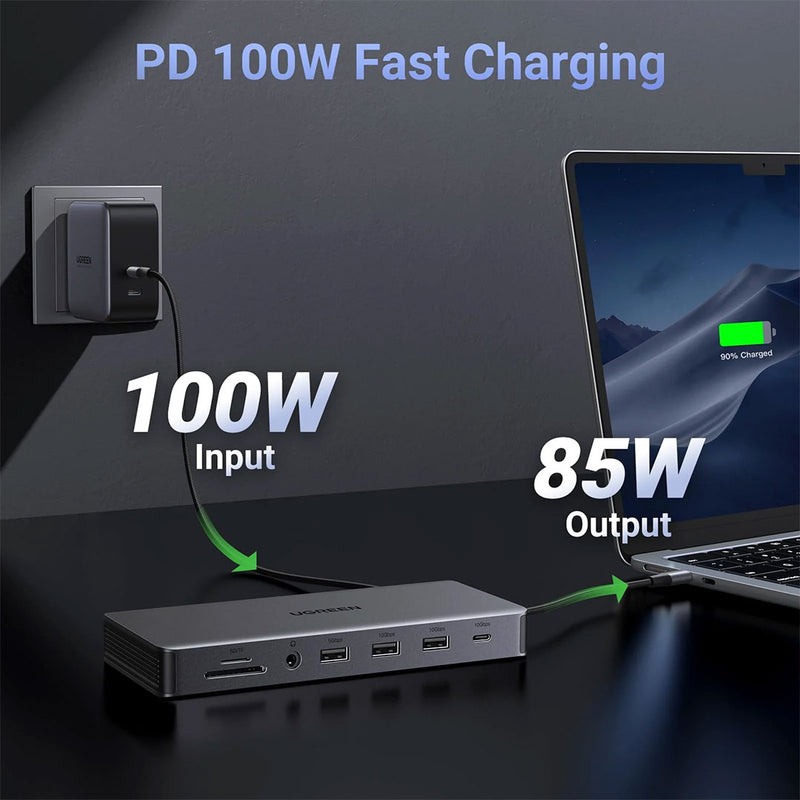 UGREEN CM681 15978 Adaptador multifuncional para pantalla triple 13 en 1 Revodok Pro 313, HDMI, USB C, DP, USB A, Ethernet 1000Mbps, ranuras SD/TF y audio 3,5mm