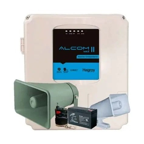 HAGROY KIT-HG-ALCOMXII-4G220 Kit Alarma Comunitaria: Alcom Max 4G, Sirena, Batería, Llaveros