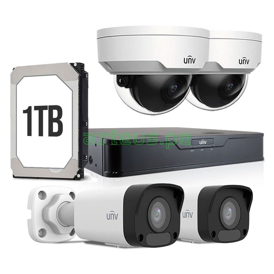 UNIVIEW KITIP-5 Kit cámara de seguridad IP 2MP: NVR 8ch+2Ext+2Int+1TB
