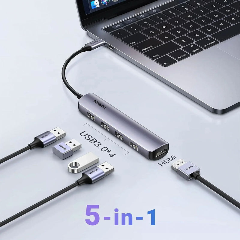 UGREEN CM417 20197 Adaptador 5 em 1 USB-C para 4USB 3.0 Multiporta