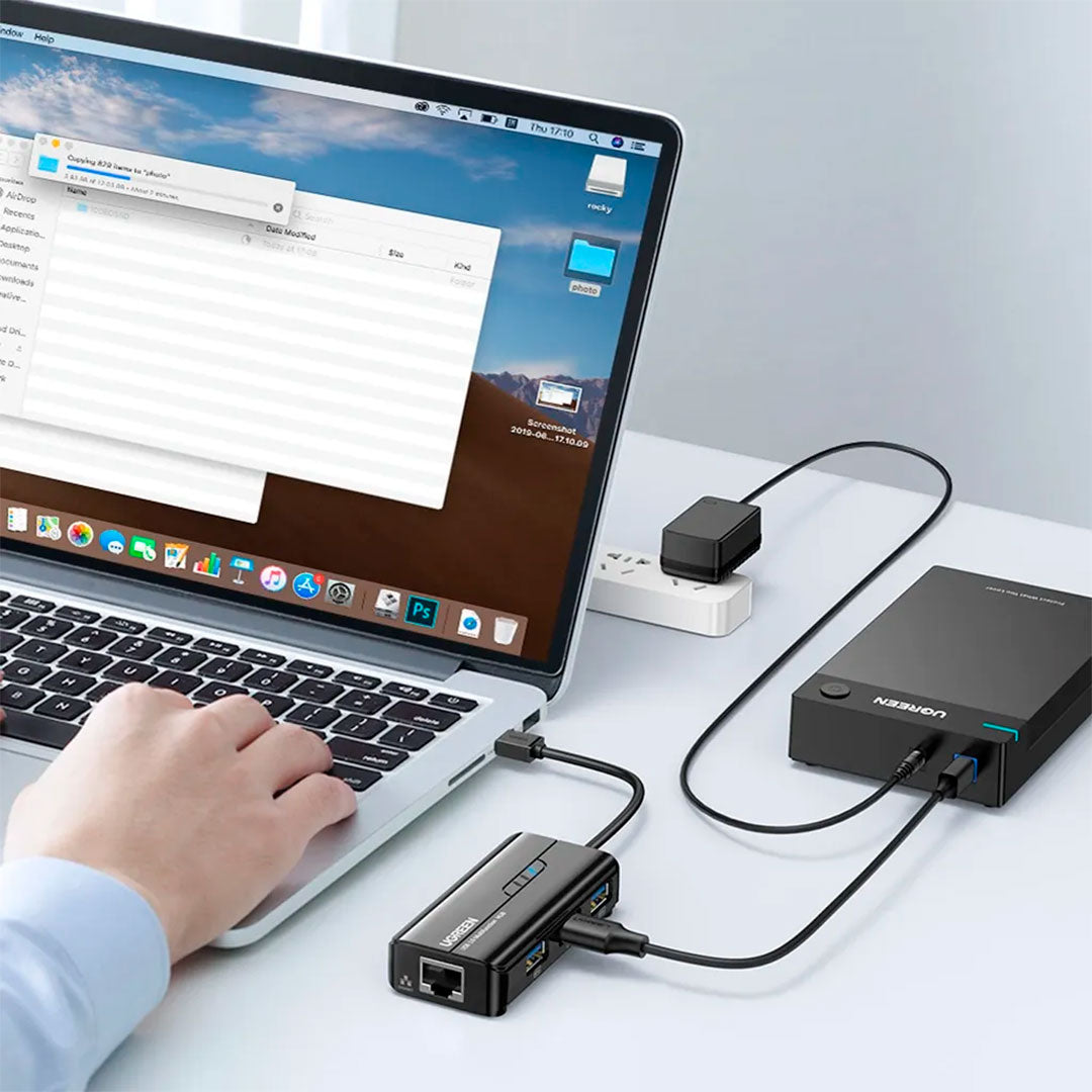 UGREEN 20265 Adaptador HUB 4 en 1 USB-A a RJ45/USB-A