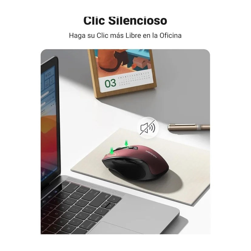 UGREEN MU006 25752 Mouse Inalámbrico 2.4Ghz BT Ergonómico Rojo