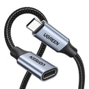 Cabo de dados UGREEN US372 30205 USB-C macho para USB-C fêmea, 1 m, carregamento. áudio e vídeo