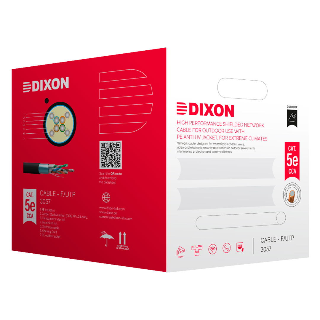 DIXON 3057 Cable F/UTP Cat5e 24AWG CCA Bañado PE Exterior Negro 305m
