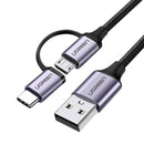 UGREEN US177 30875 USB 2.0 para Micro USB + USB-C Cabo Macho 3A