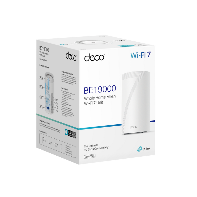 TP-LINK DECO BE85(1-pack), Sistema WiFi 7 MESH BE22000 para todo el hogar de tres bandas. Compatible con Alexa y Asistente Google