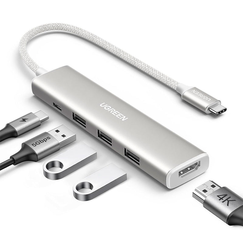 UGREEN CM478 35580 Revodok 5 in 1 USB C HUB Adapter 100W, 4K HDMI, 3 USB-A 5Gbps Ports, USB C to HDMI for MacBook Air M2/M3, iPhone 15 Series, iPad, Galaxy, XPS, White