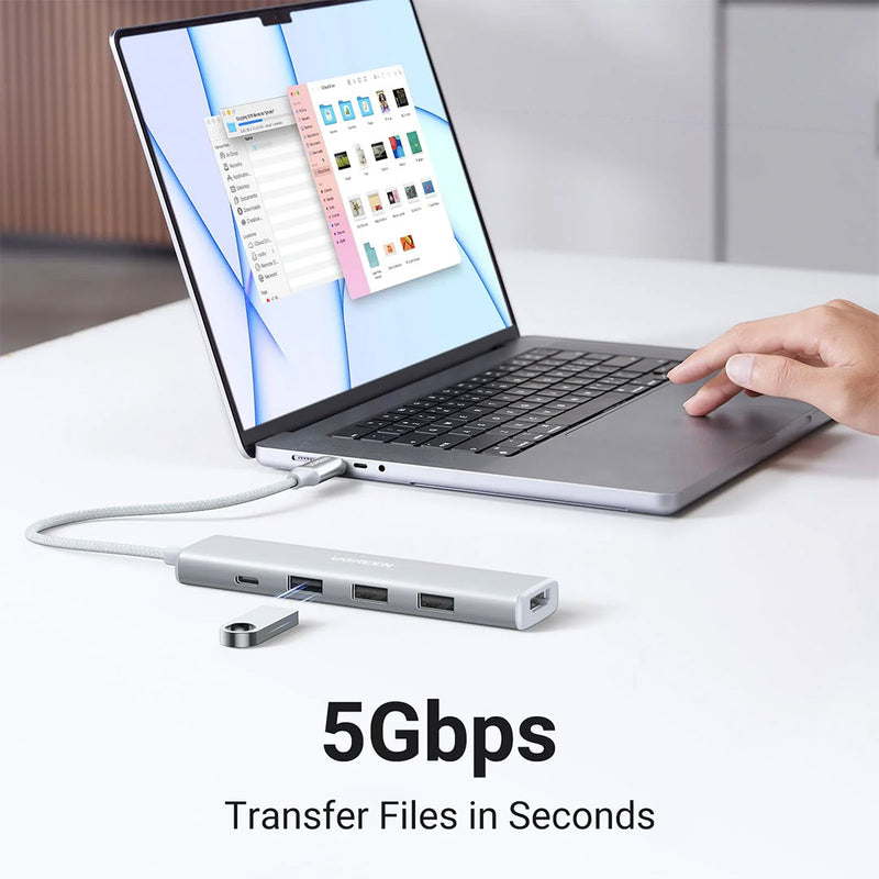 UGREEN CM478 35580 Revodok 5 in 1 USB C HUB Adapter 100W, 4K HDMI, 3 USB-A 5Gbps Ports, USB C to HDMI for MacBook Air M2/M3, iPhone 15 Series, iPad, Galaxy, XPS, White