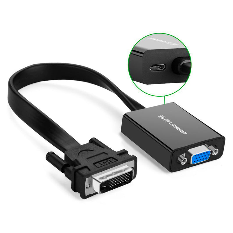 UGREEN MM108 40259 Convertidor DVI-D a VGA Display, con puerto de fuente de alimentación de respaldo Micro-USB
