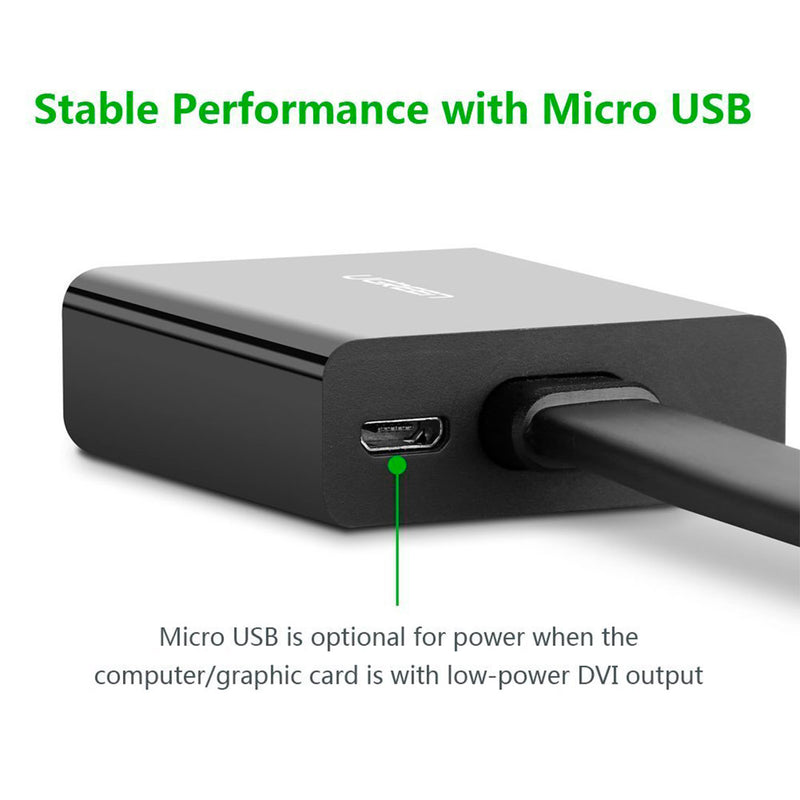 UGREEN MM108 40259 Convertidor DVI-D a VGA Display, con puerto de fuente de alimentación de respaldo Micro-USB
