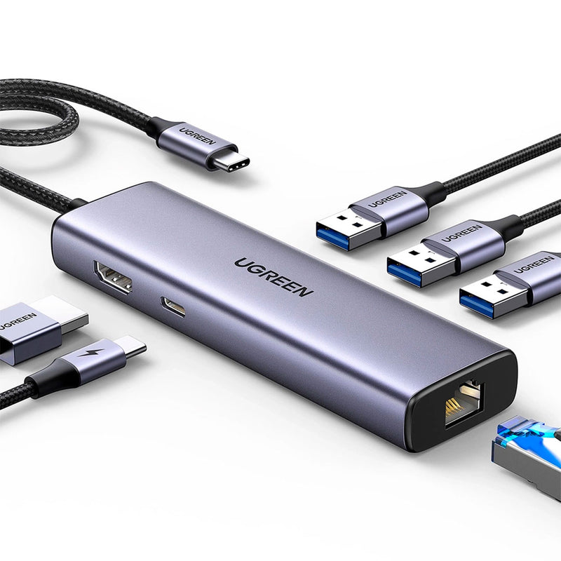 UGREEN CM512 45000 Multifunctional 6 in 1 USB-C HUB Adapter, HDMI + 2 USB-A 3.2 + 1 USB 3.2 C + RJ45 + 100W PD