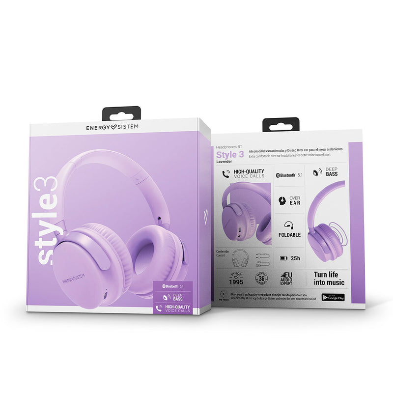 ENERGY SISTEM STYLE 3 LAVENDER (453054) Auriculares Bluetooth, Almohadillas extracómodas y diseño over-ear para el mejor aislamiento