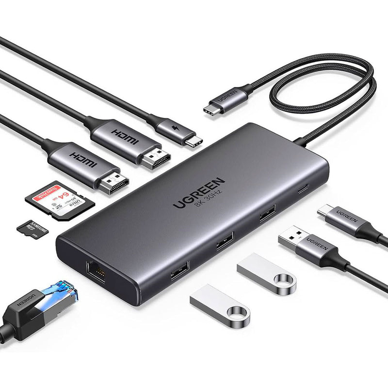 UGREEN CM639 45520 Adaptador HUB Revodok USB-C a 2xUSB-C 3.2, USB-A 3.2, USB-A 3.0, HDMI, VGA, RJ45 Gigabit, SD/TF, AUX 3.5mm, convertidor PD