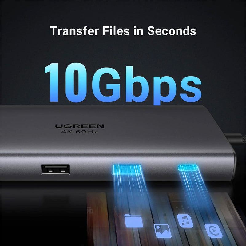 UGREEN CM639 45520 Adaptador HUB Revodok USB-C a 2xUSB-C 3.2, USB-A 3.2, USB-A 3.0, HDMI, VGA, RJ45 Gigabit, SD/TF, AUX 3.5mm, convertidor PD