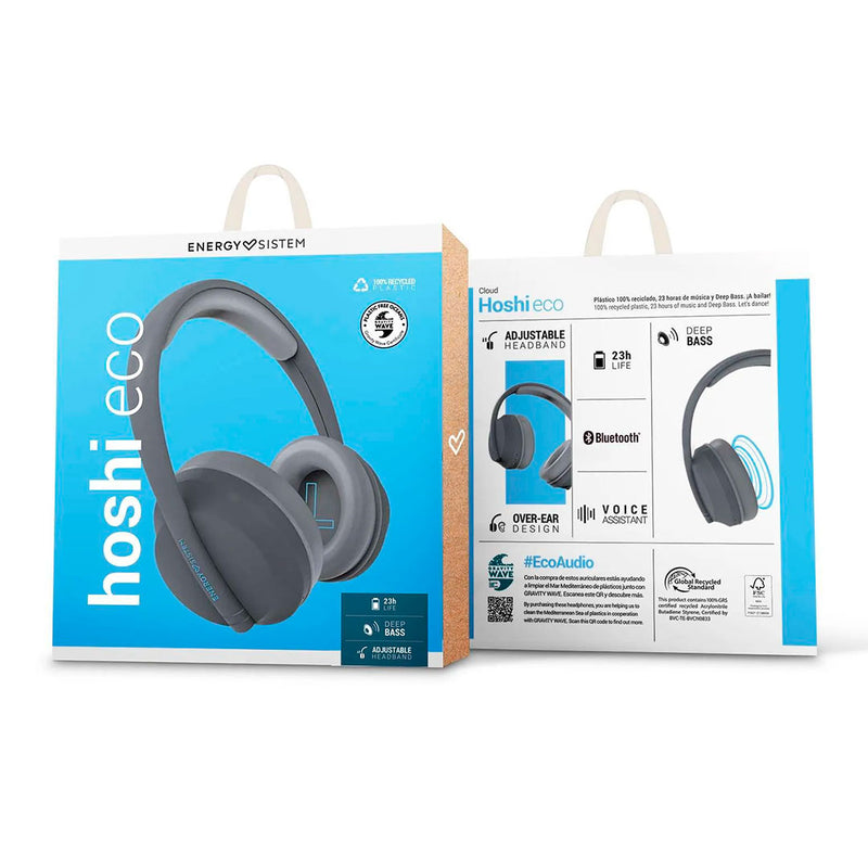 ENERGY SISTEM HOSHI ECO (457564) Auriculares Bluetooth, Plástico 100% reciclado, 23 horas de música y Deep Bass, Plomo