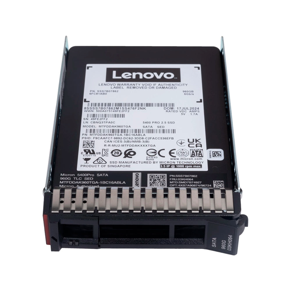 LENOVO ThinkSystem 4XB7A90874 Unidad SSD 960GB 2.5" SATA v2 Lectura Intensiva Hot Swap