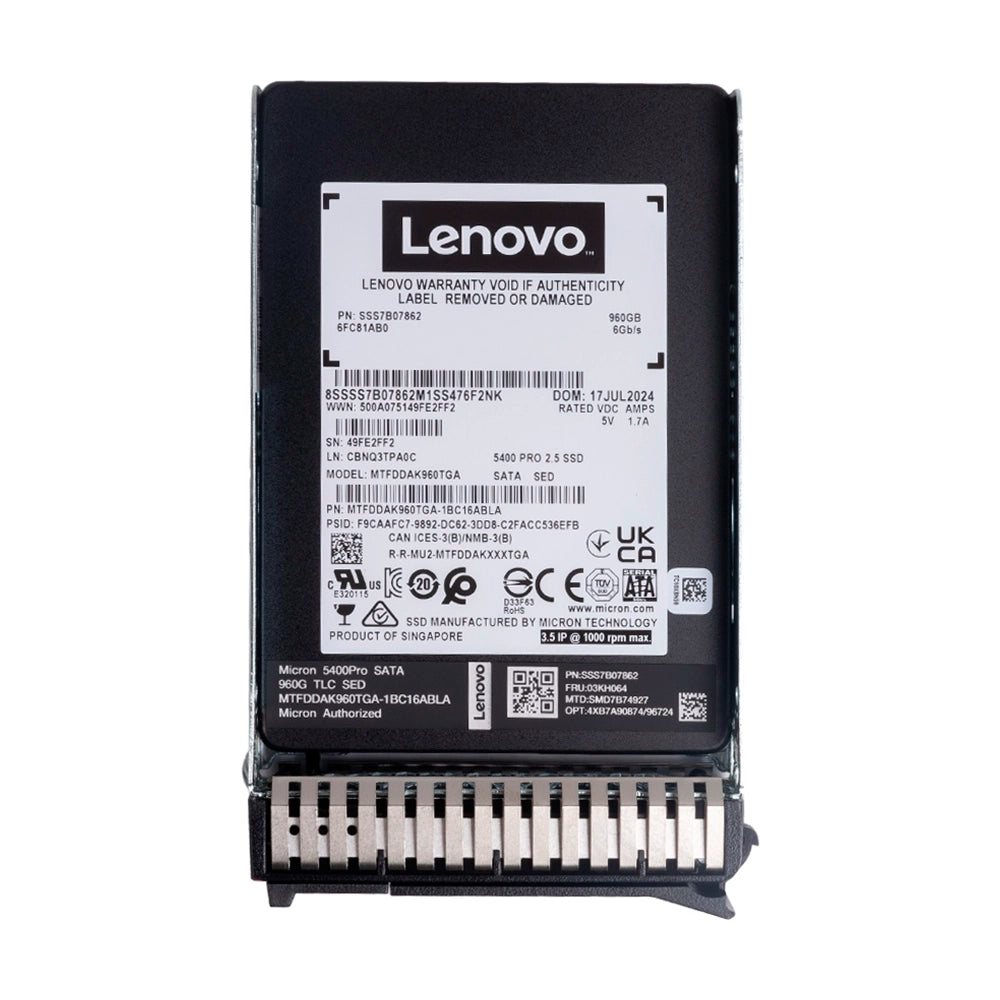 LENOVO ThinkSystem 4XB7A90874 Unidad SSD 960GB 2.5" SATA v2 Lectura Intensiva Hot Swap