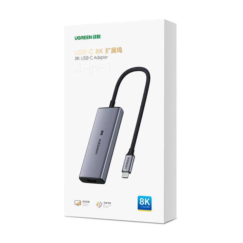 UGREEN CM500 50629 Adaptador HUB multifuncional 4 en 1 USB C, 3x USB 3.2 Gen 1, HDMI 2.1 8K 30Hz, gris