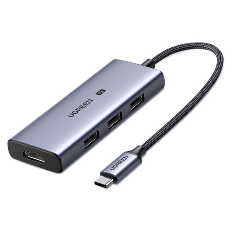 UGREEN CM500 50629 Adaptador HUB multifuncional 4 en 1 USB C, 3x USB 3.2 Gen 1, HDMI 2.1 8K 30Hz, gris