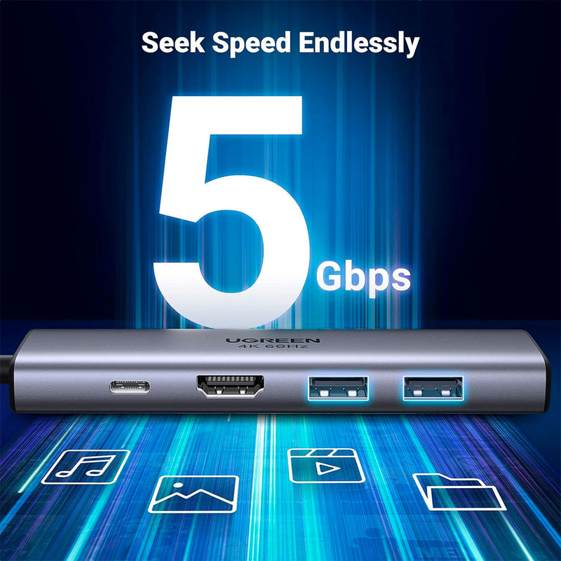 UGREEN CM511 60384 Adaptador HUB USB 6 en 1, HDMI 4K 60 Hz, puerto PD, USB 3.0