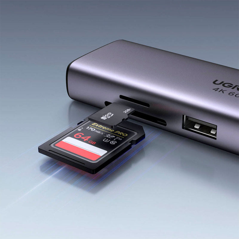 UGREEN CM512 60515 Adaptador HUB 7 en 1, HDMI 4K, 60 Hz, USB C, PD de 100 W, lector SD/TF, x2 USB 3.0