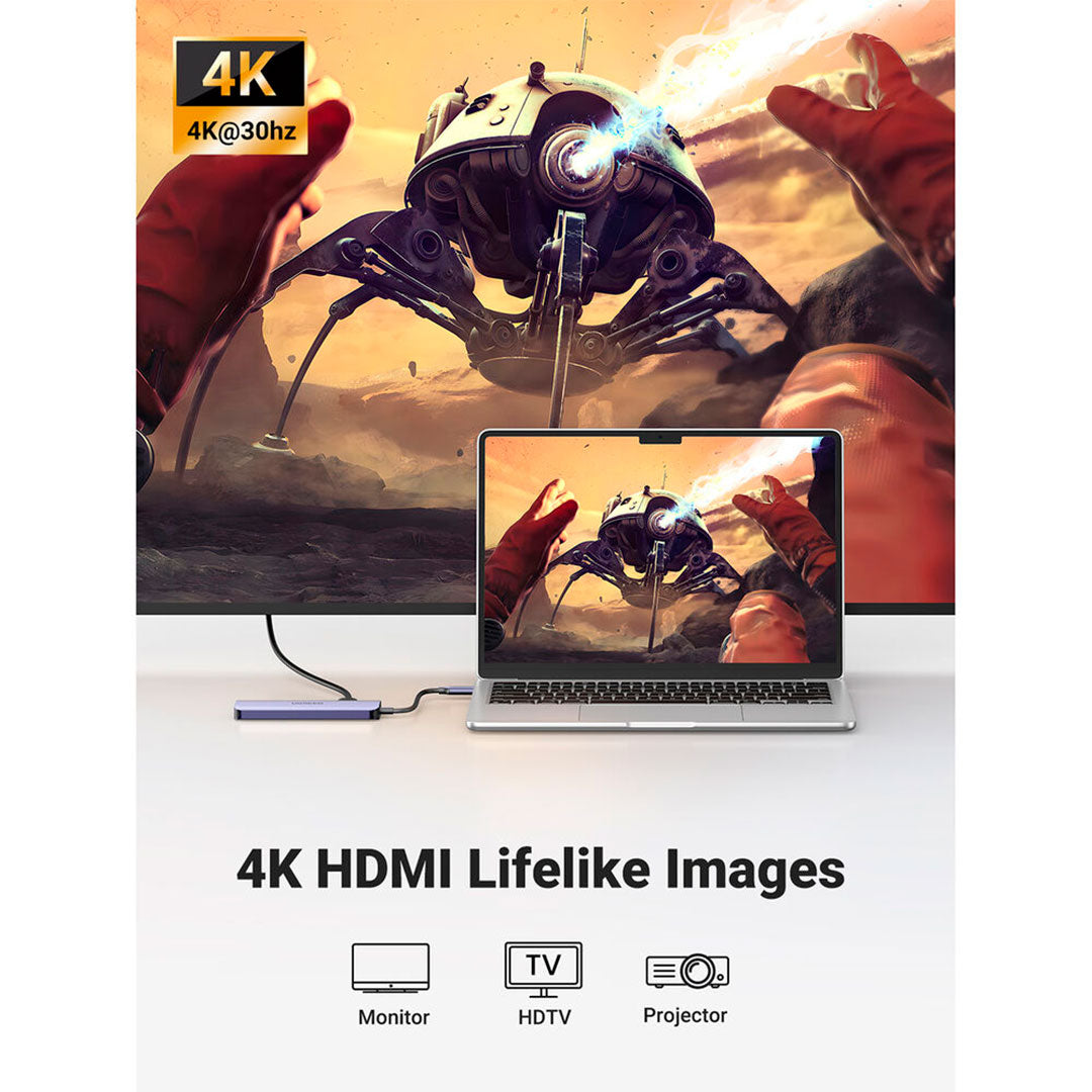 UGREEN CM195 70410 Adaptador HUB USB-C a HDMI 6 en 1 HDMI 4K USB 3.0
