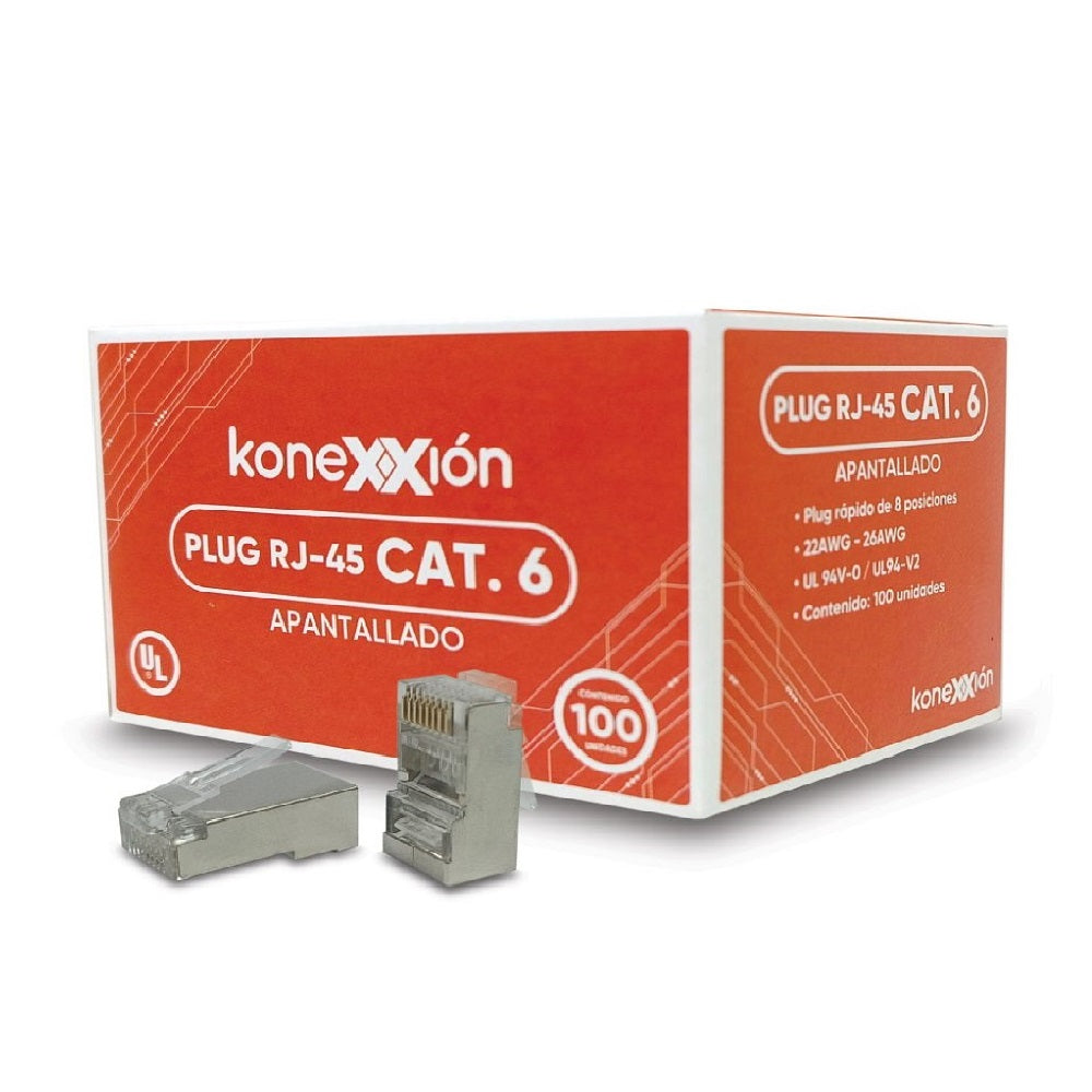 KONEXXION 7202040002 Conector Plug RJ45 Cat6 Apantallado Caja de 100 Unidades