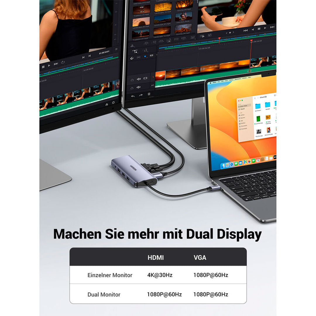 UGREEN CM179 80133 Adaptador HUB USB-C 10 en 1 con HDMI 4K y VGA