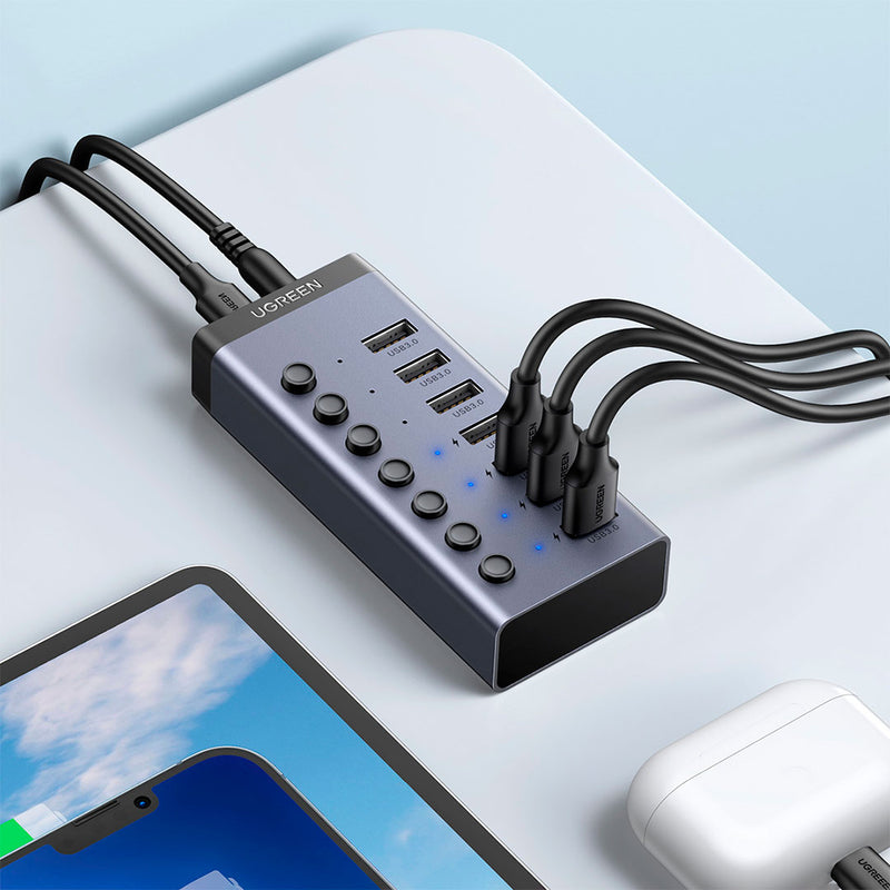 UGREEN CM481 90305 Adaptador Hub 7 puertos USB-A a USB-A con adaptador de corriente