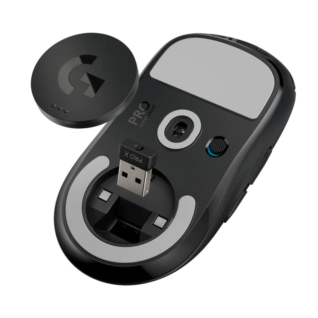 LOGITECH PRO X Mouse inalámbrico Gamer Superlight, sensor HERO 25000 dpi, Negro, 910-005878