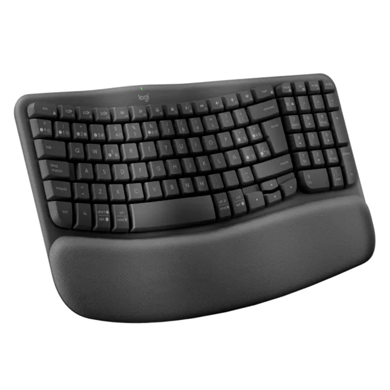 LOGITECH WAVE Teclado ergonómico inalámbrico con reposa manos acolchado, Negro, 920-012278