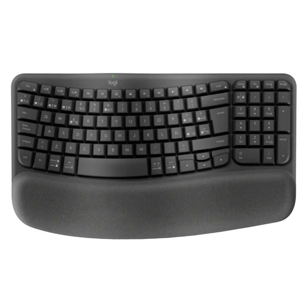 LOGITECH WAVE Teclado ergonómico inalámbrico con reposa manos acolchado, Negro, 920-012278