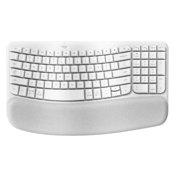 LOGITECH WAVE Teclado ergonómico inalámbrico con reposa manos acolchado, Blanco, 920-012279